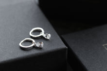 Load image into Gallery viewer, Huggie Hoops with Clear Glass Teardrop Charm
