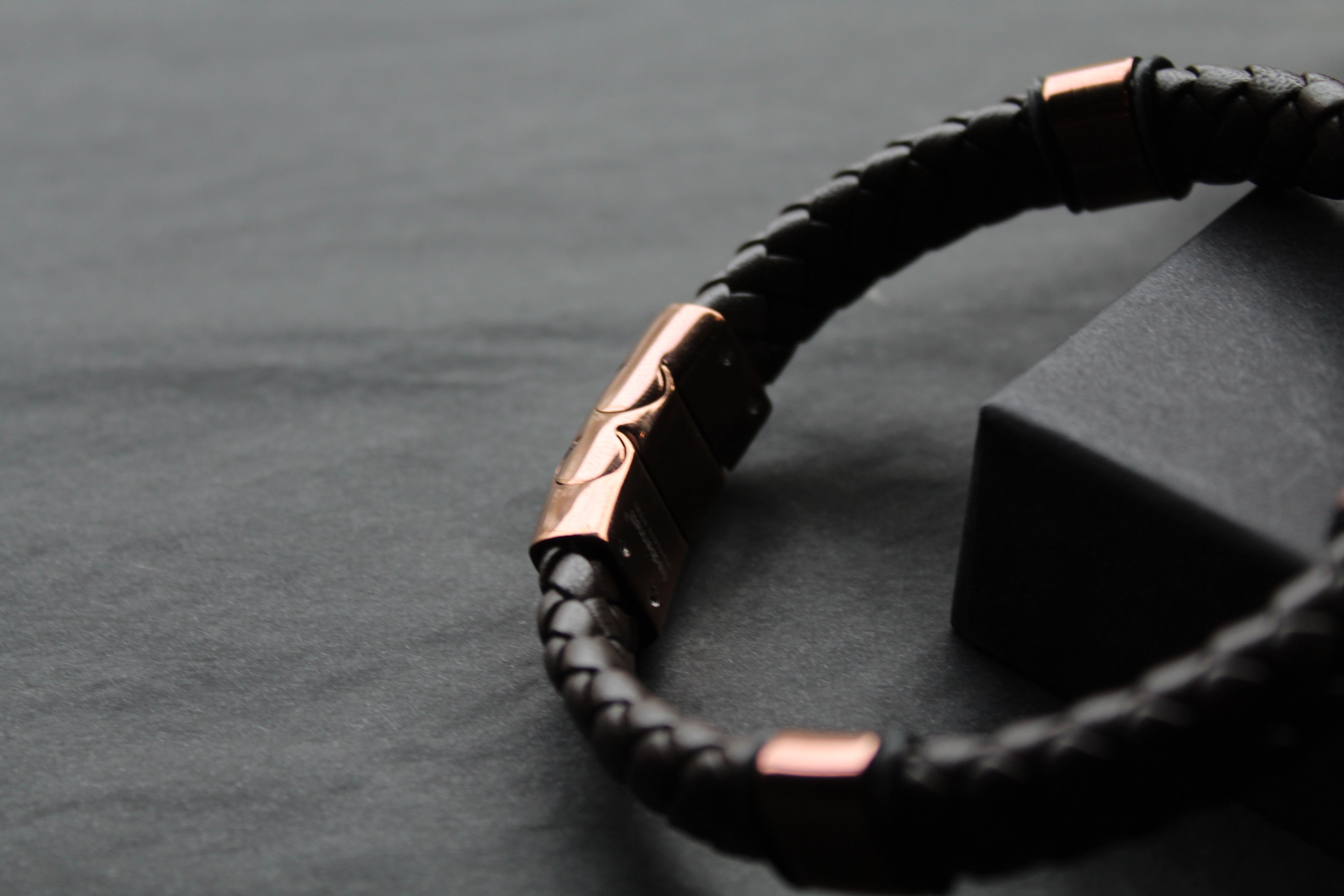 Fred Bennett Woven Brown Leather Bracelet with Coffee Plated Stainless Steel