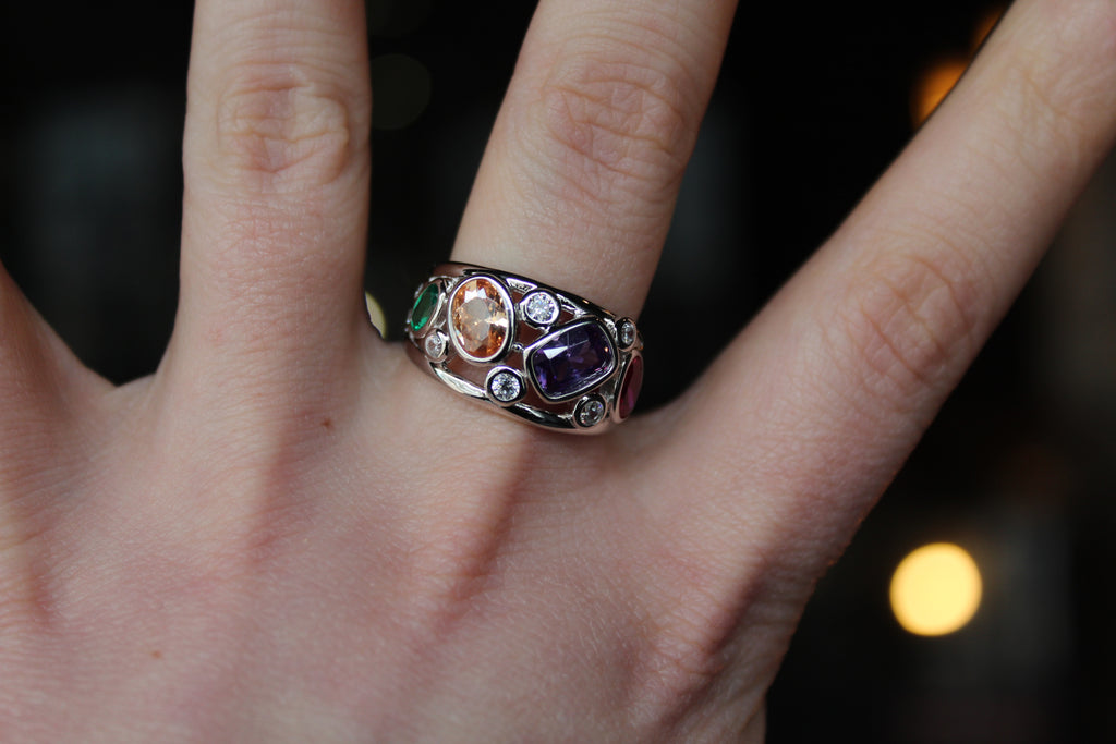 Jeweled Rainbow Silver Ring