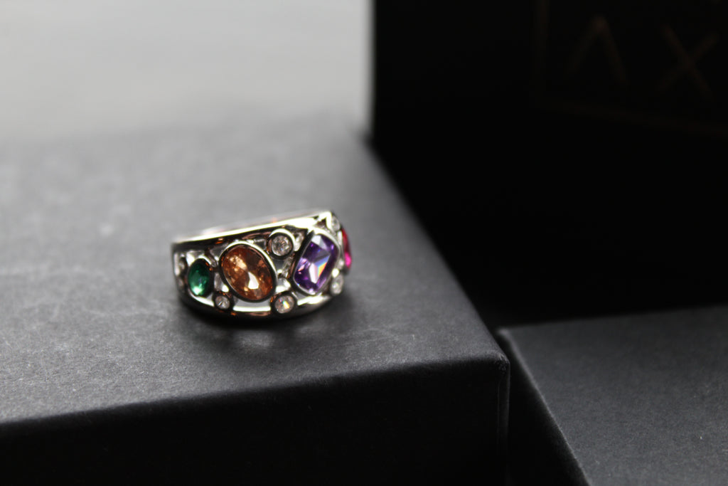 Jeweled Rainbow Silver Ring