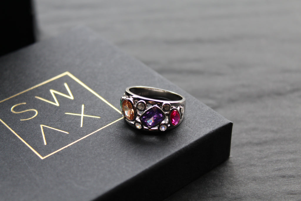 Jeweled Rainbow Silver Ring
