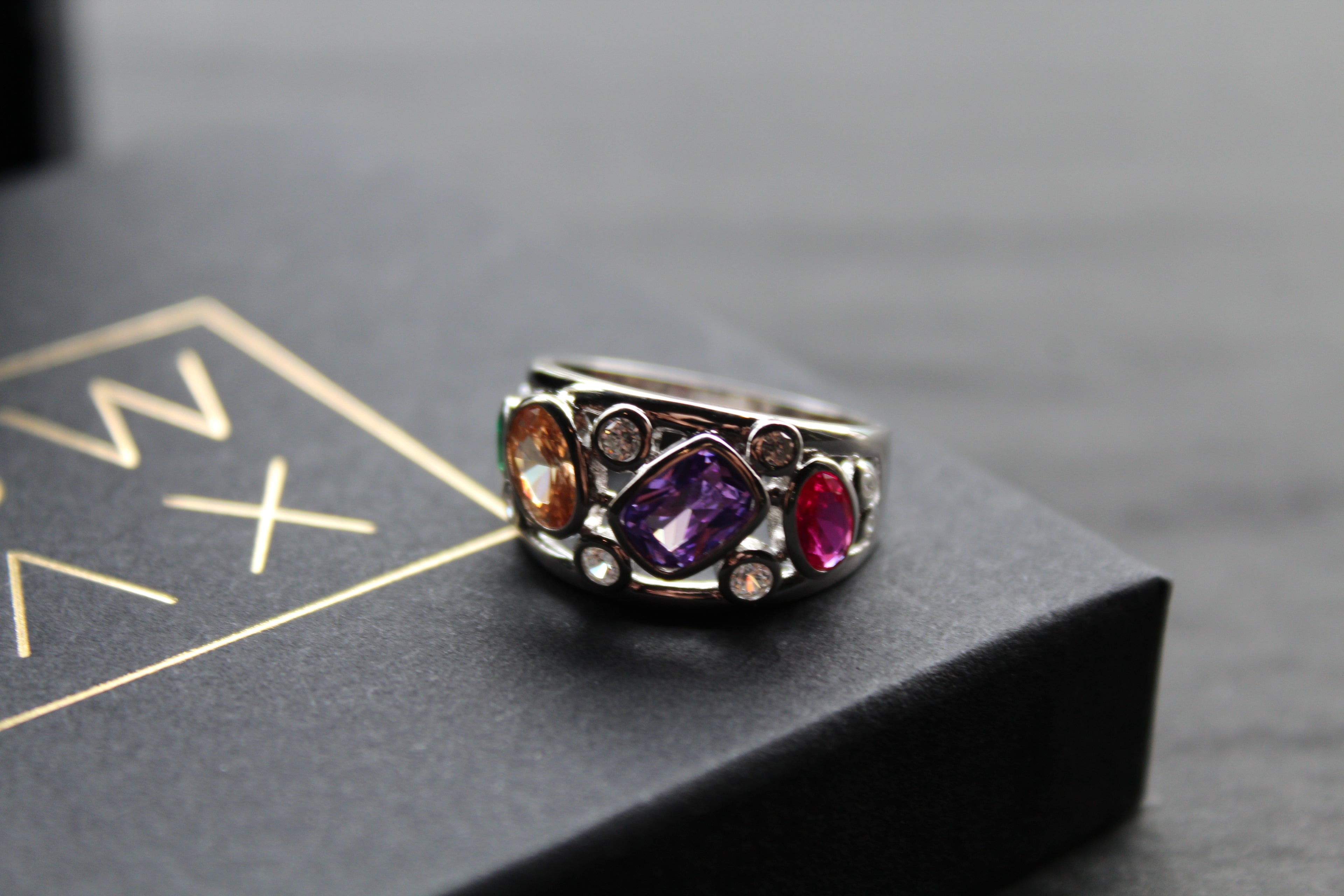 Jeweled Rainbow Silver Ring