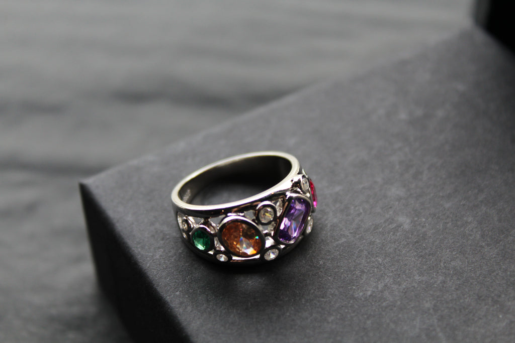 Jeweled Rainbow Silver Ring