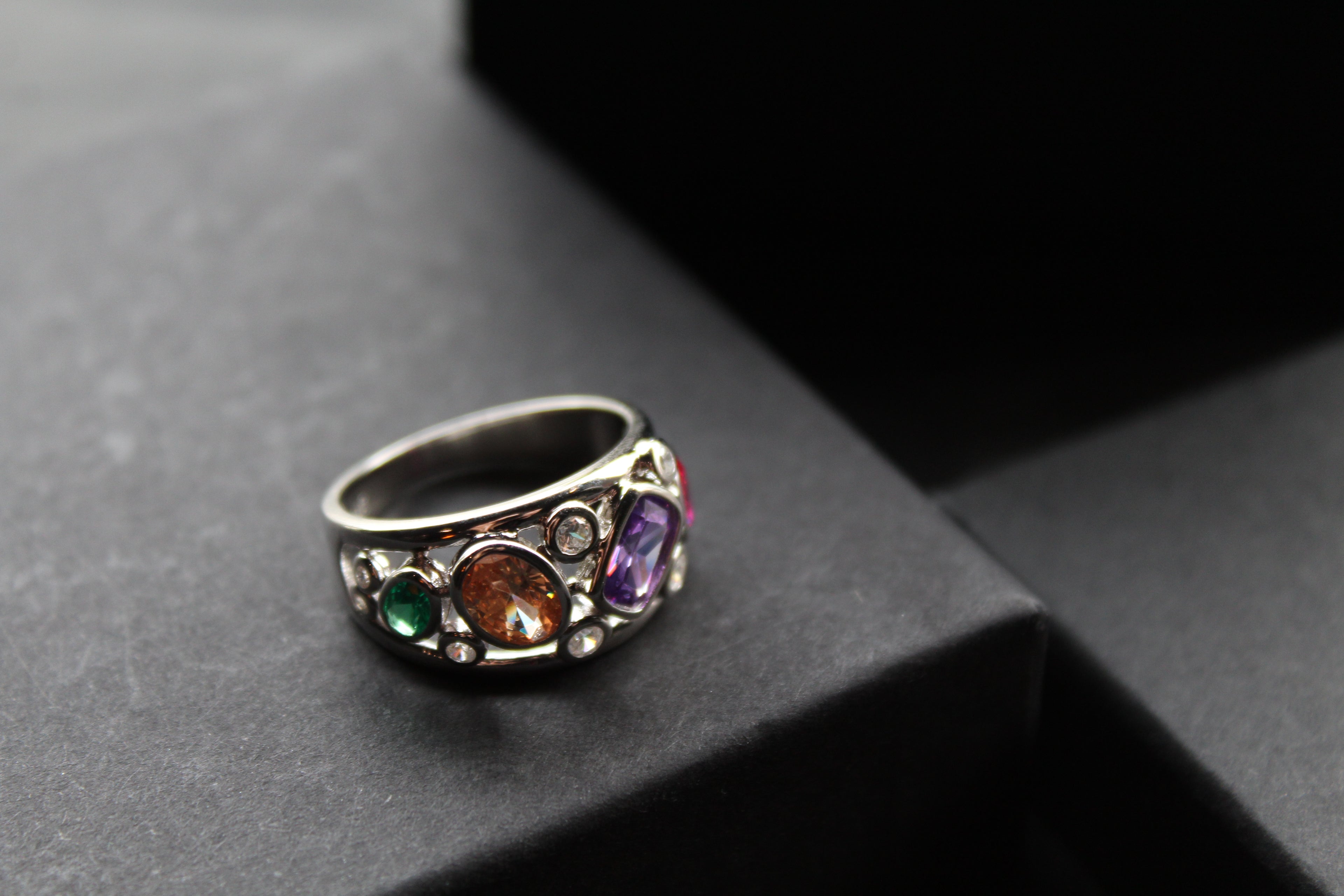 Jeweled Rainbow Silver Ring