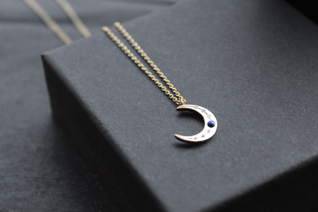 Lapis & Clear CZ Moon on Chain