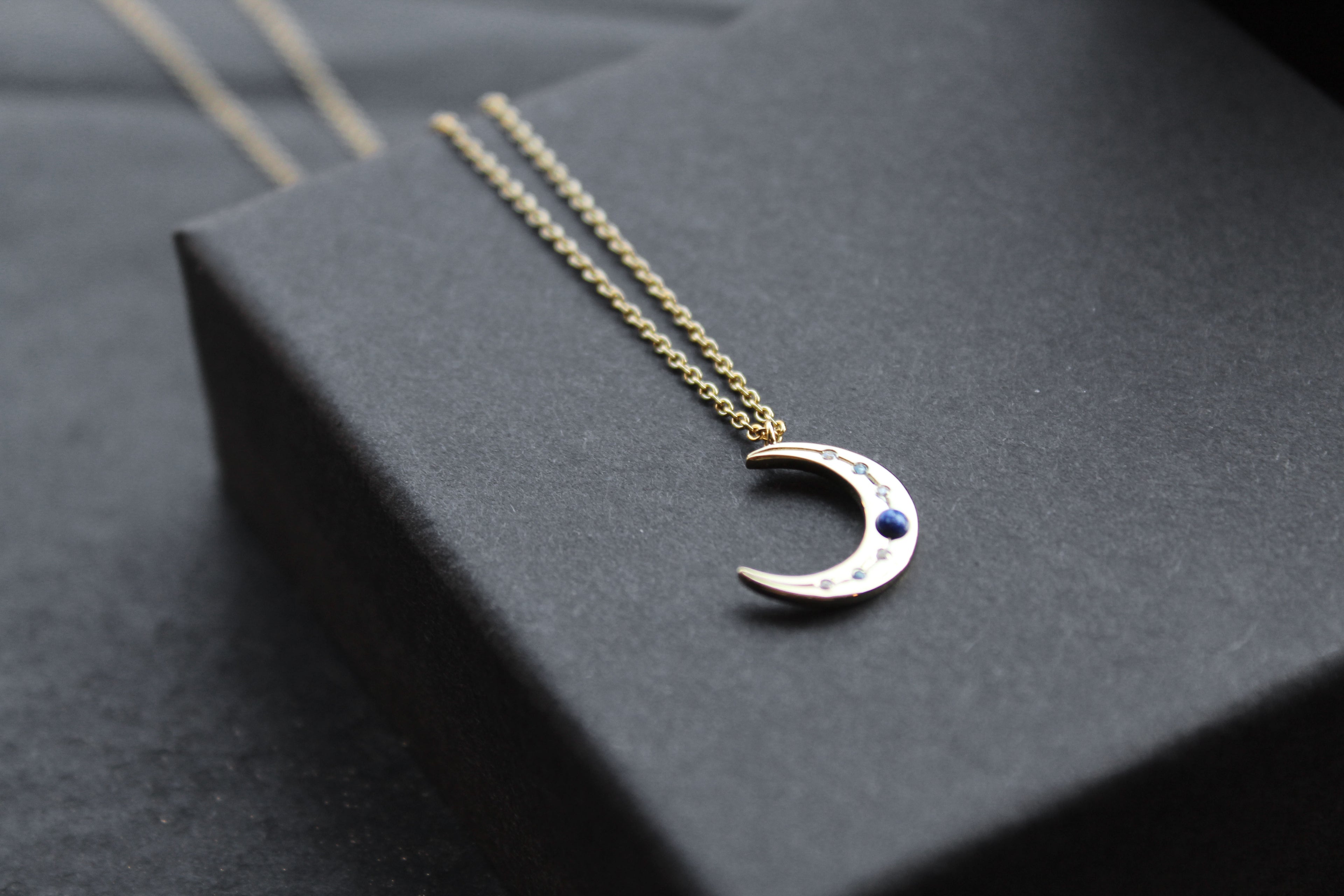 Lapis & Clear CZ Moon on Chain