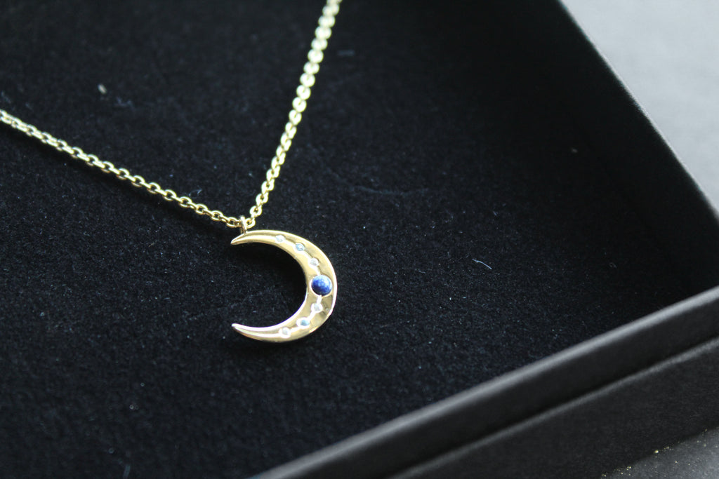Lapis & Clear CZ Moon on Chain