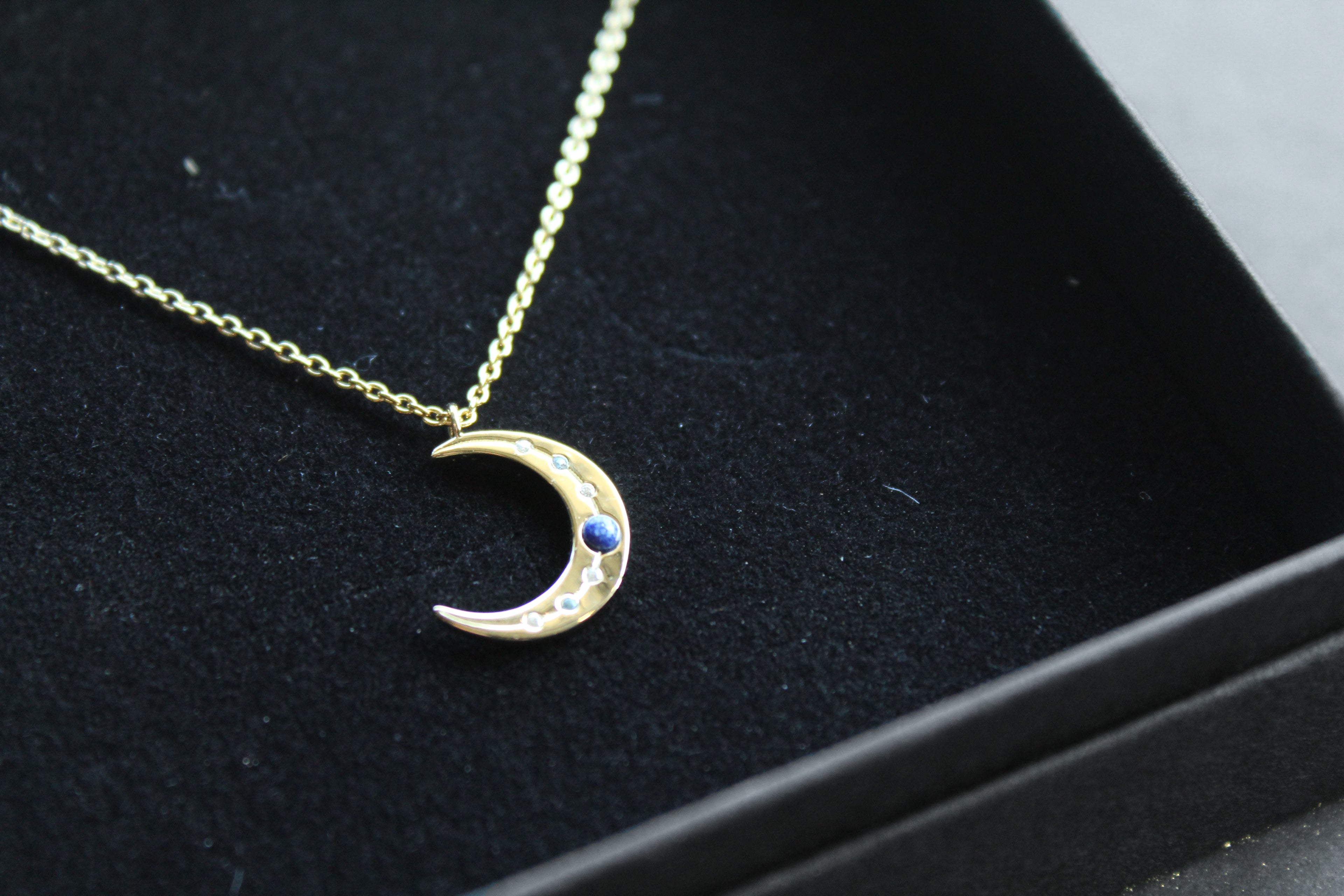 Lapis & Clear CZ Moon on Chain