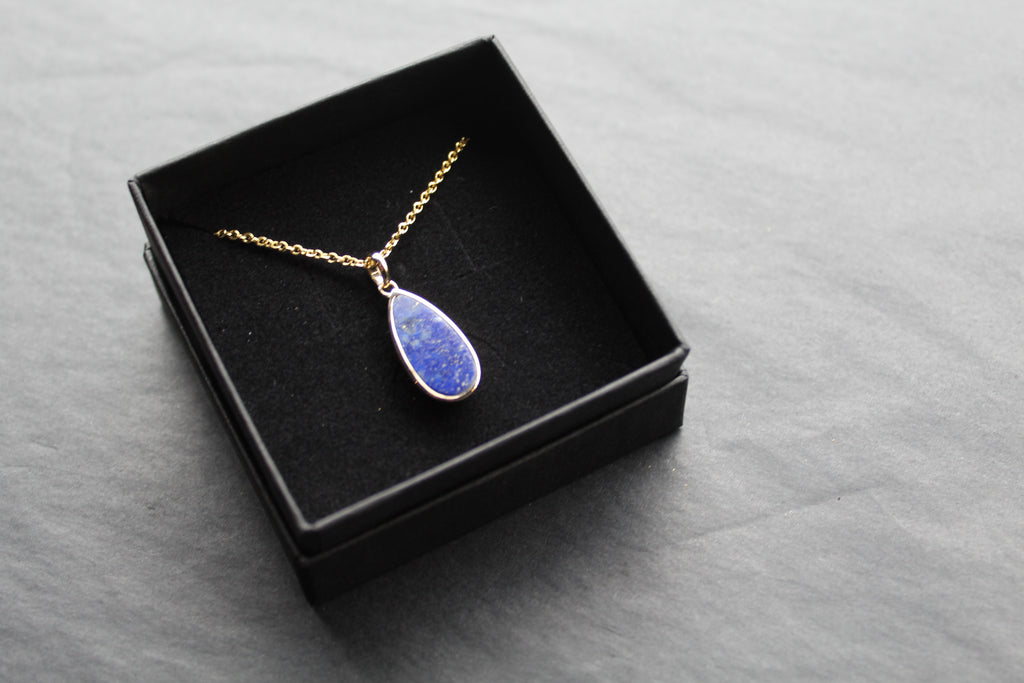 Lapis Tear Drop Pendant and Chain