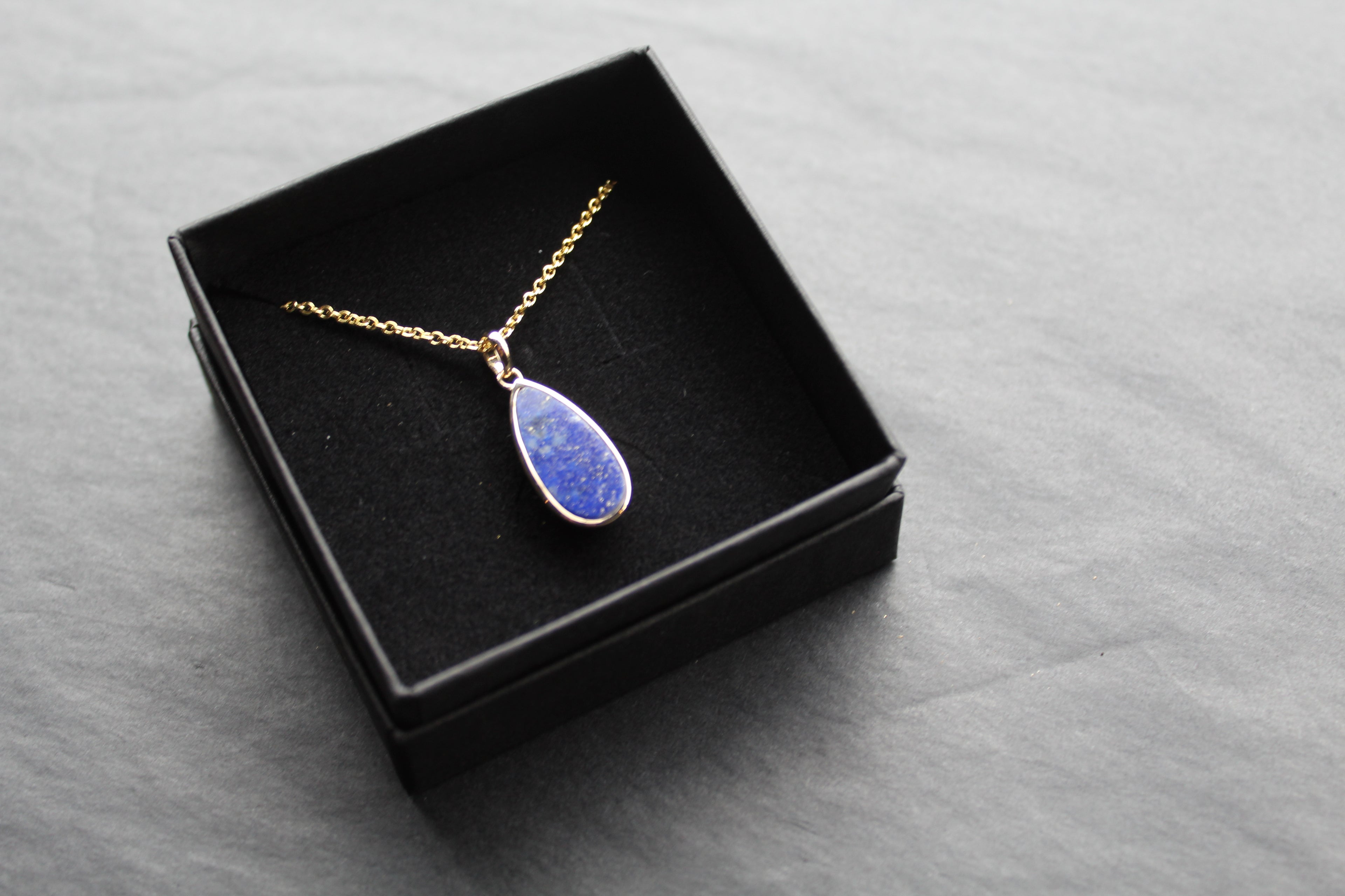 Lapis Tear Drop Pendant and Chain