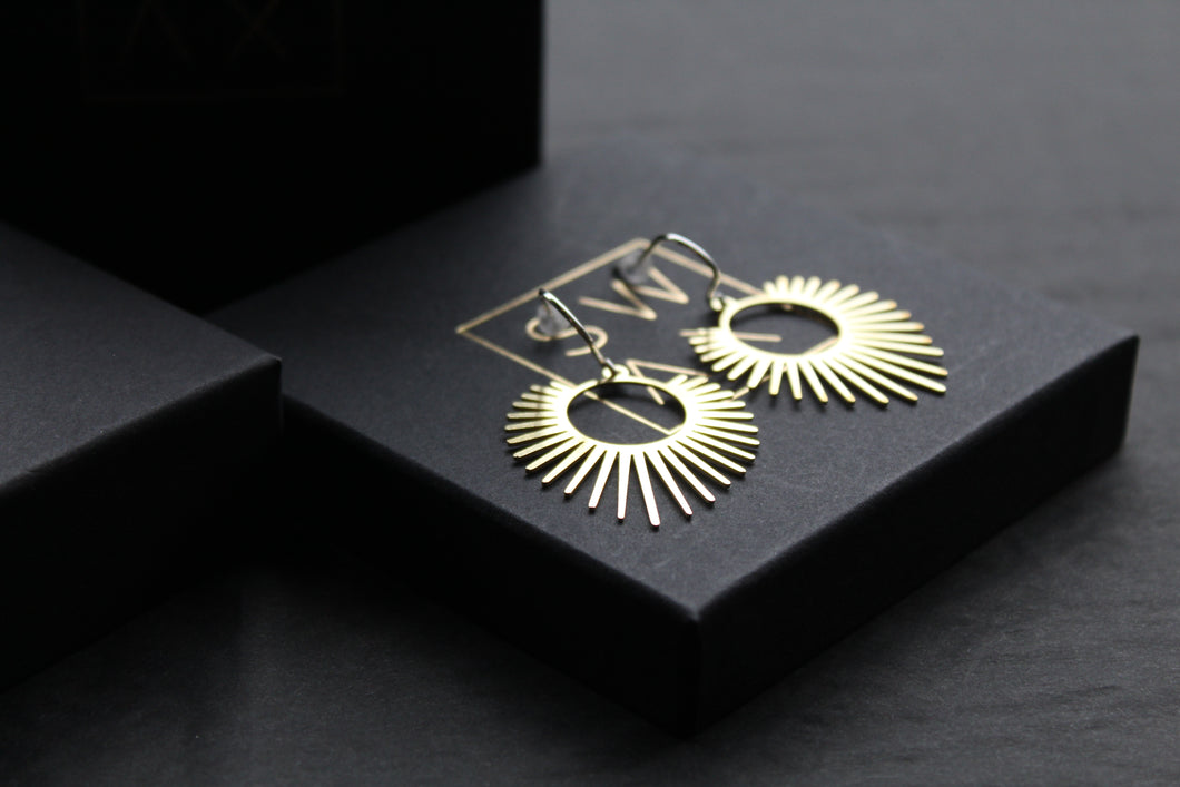Large Brass Full Sun Statement Earrings