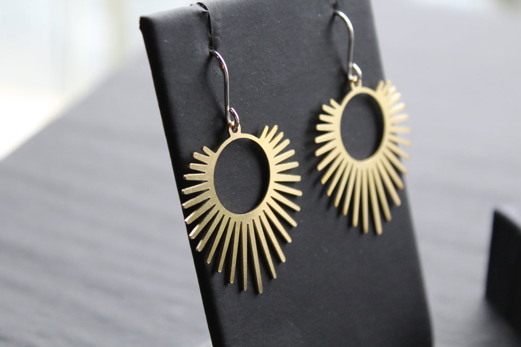 Large Brass Full Sun Statement Earrings