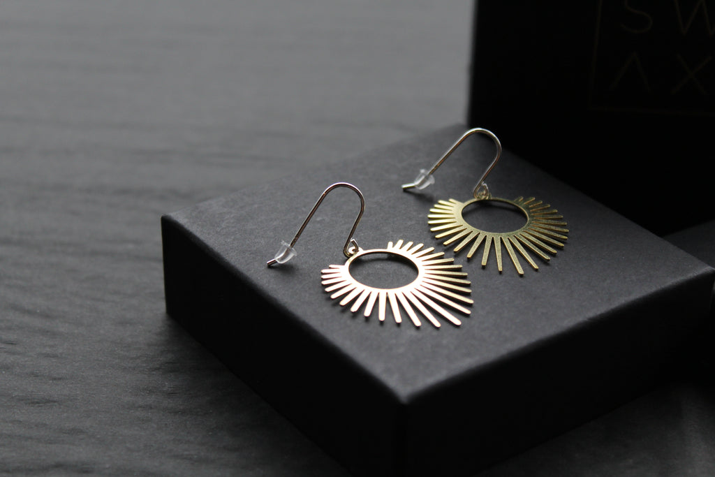 Large Brass Full Sun Statement Earrings