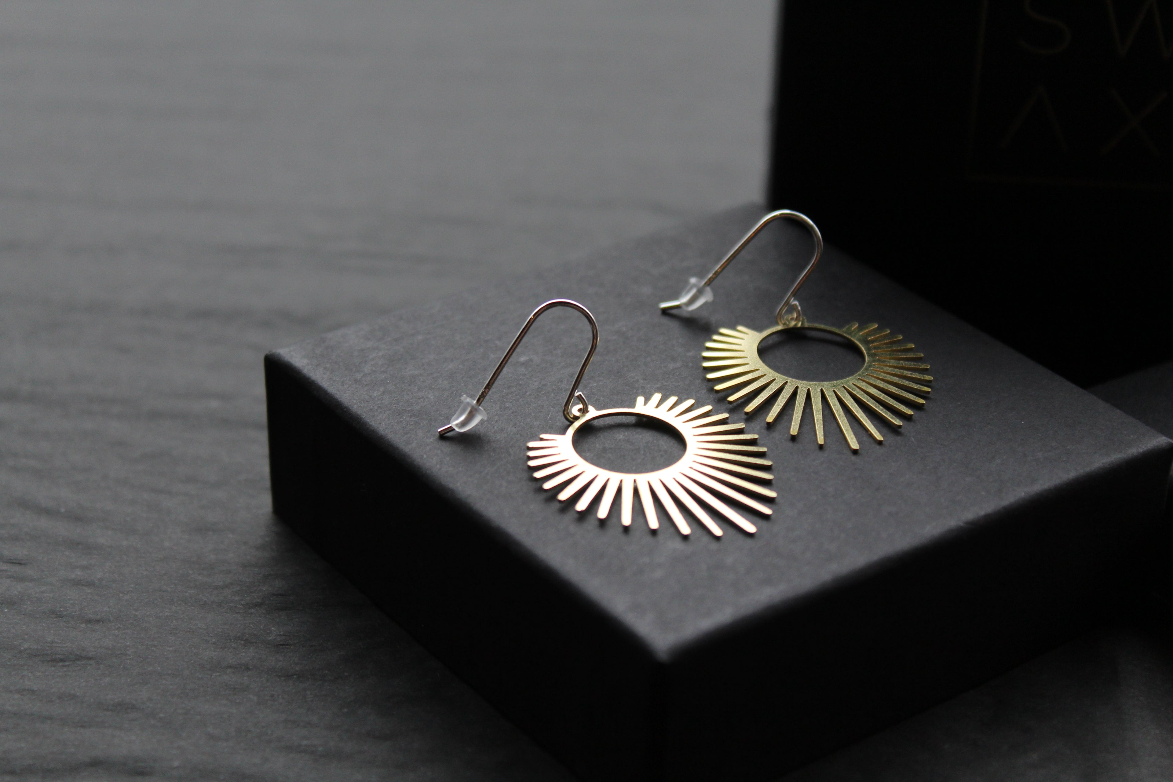Large Brass Full Sun Statement Earrings