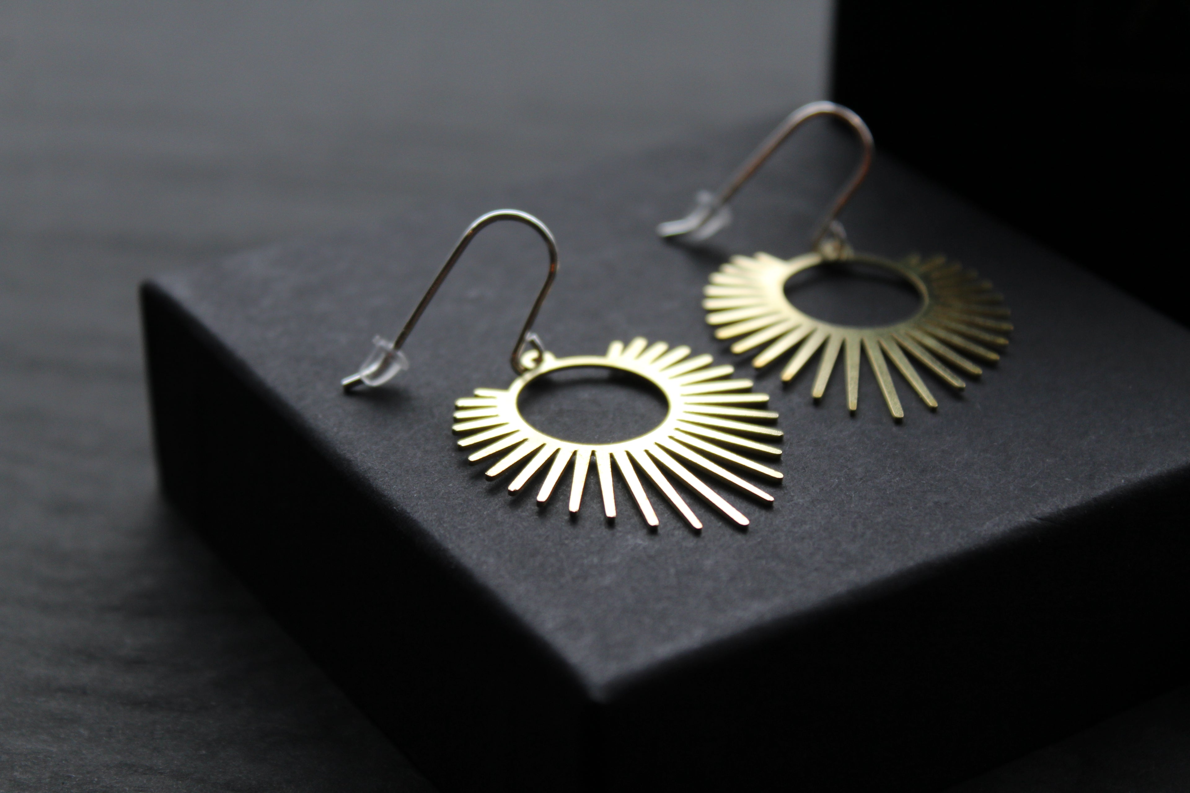 Large Brass Full Sun Statement Earrings