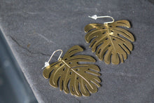 Load image into Gallery viewer, Large Brass Monstera Statement Earrings
