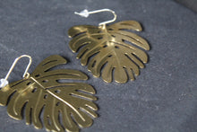 Load image into Gallery viewer, Large Brass Monstera Statement Earrings
