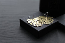 Load image into Gallery viewer, Large Brass Monstera Statement Earrings
