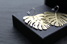 Load image into Gallery viewer, Large Brass Monstera Statement Earrings
