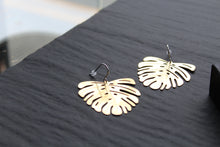 Load image into Gallery viewer, Large Brass Monstera Statement Earrings
