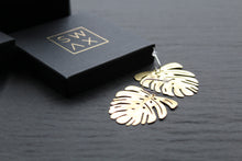 Load image into Gallery viewer, Large Brass Monstera Statement Earrings
