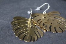 Load image into Gallery viewer, Large Brass Monstera Statement Earrings
