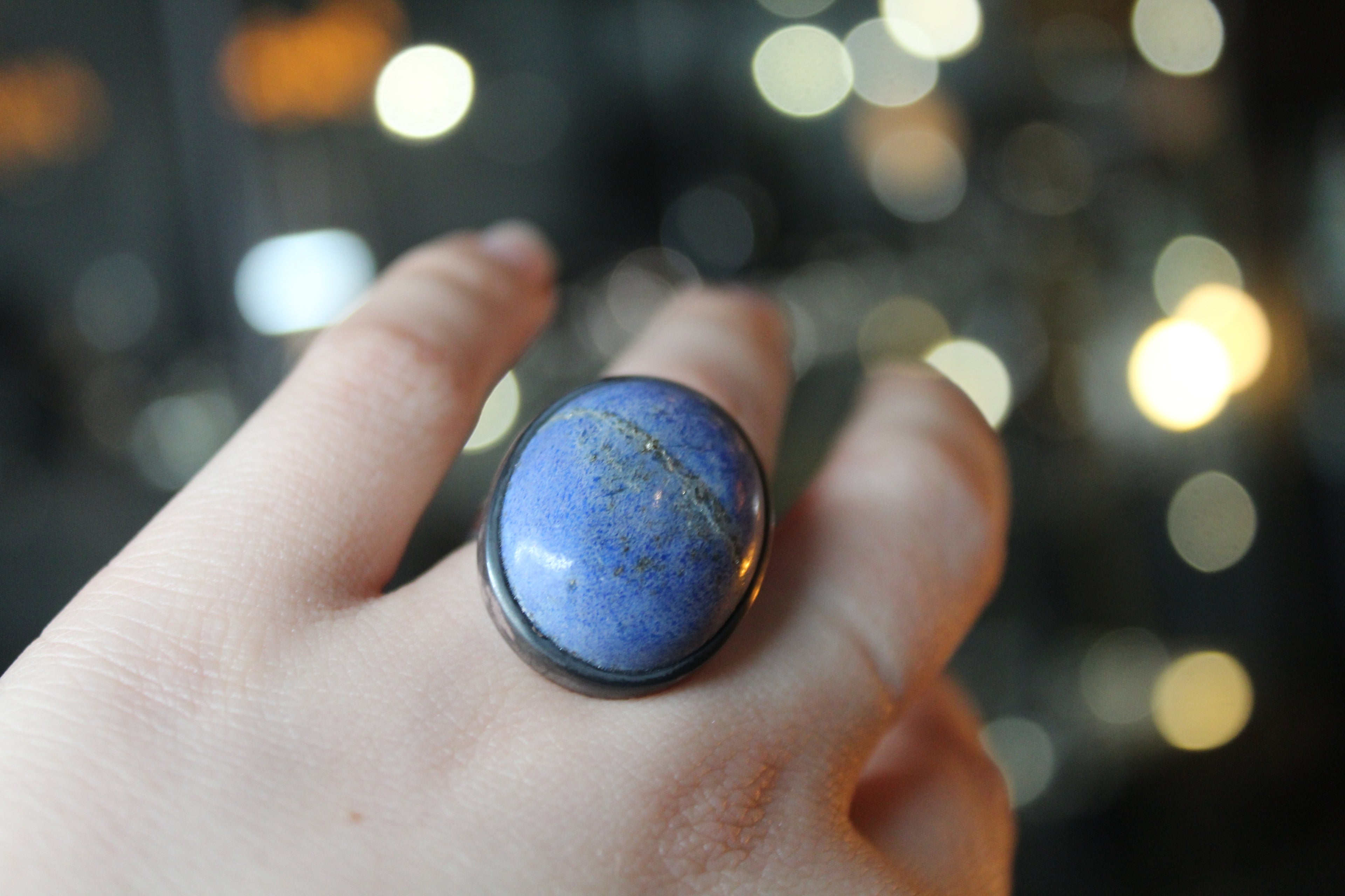 Large Oval Silver Lapis Ring