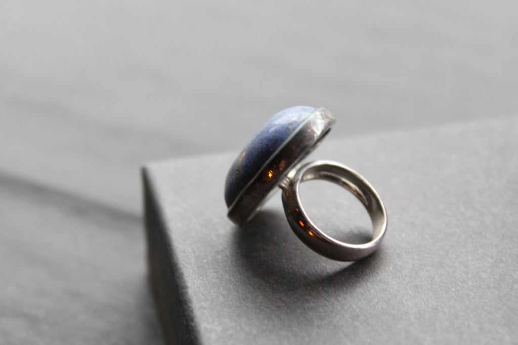 Large Oval Silver Lapis Ring