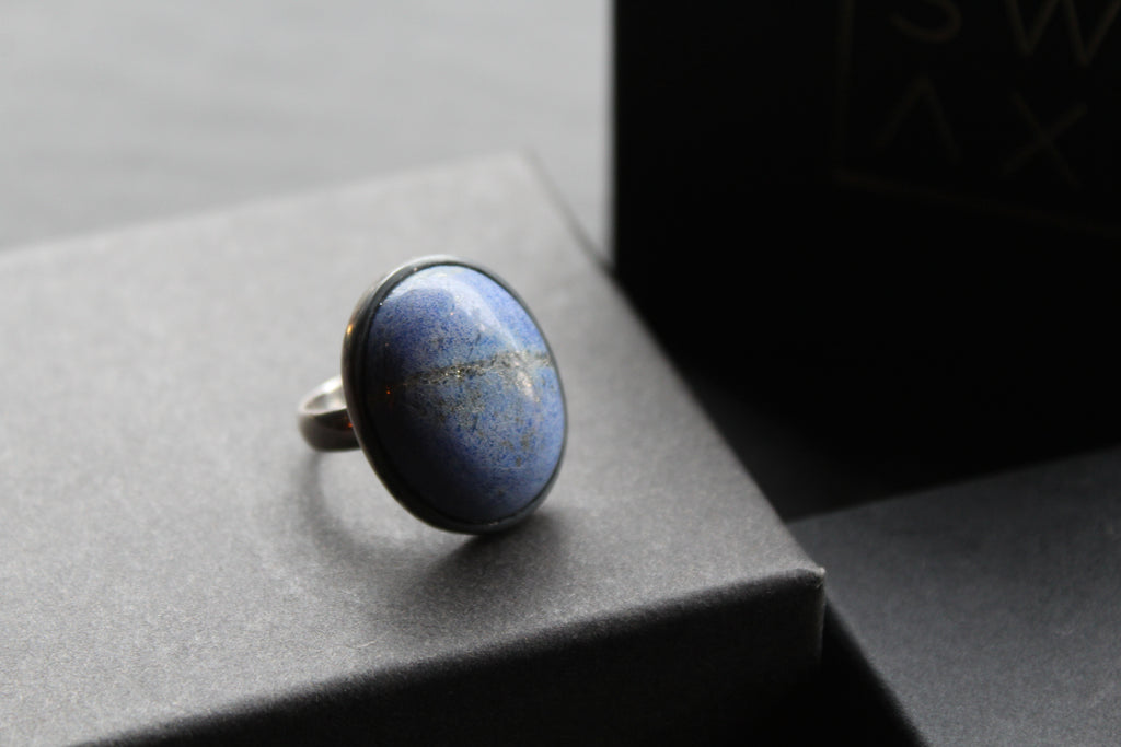 Large Oval Silver Lapis Ring