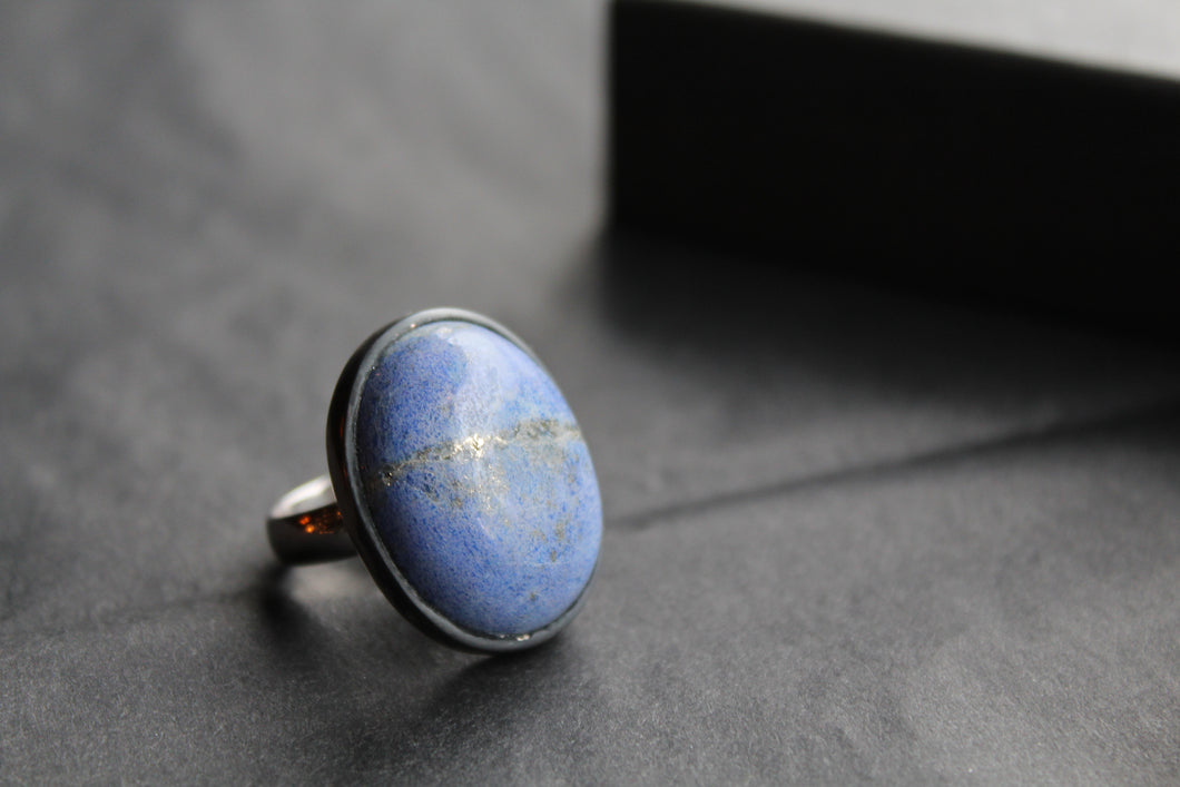 Large Oval Silver Lapis Ring