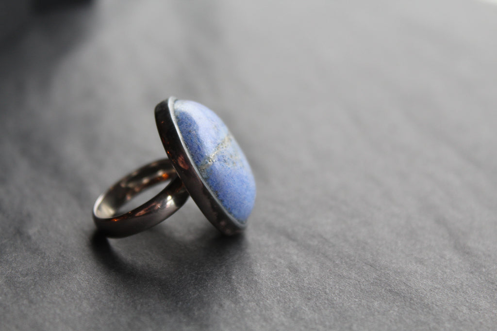Large Oval Silver Lapis Ring