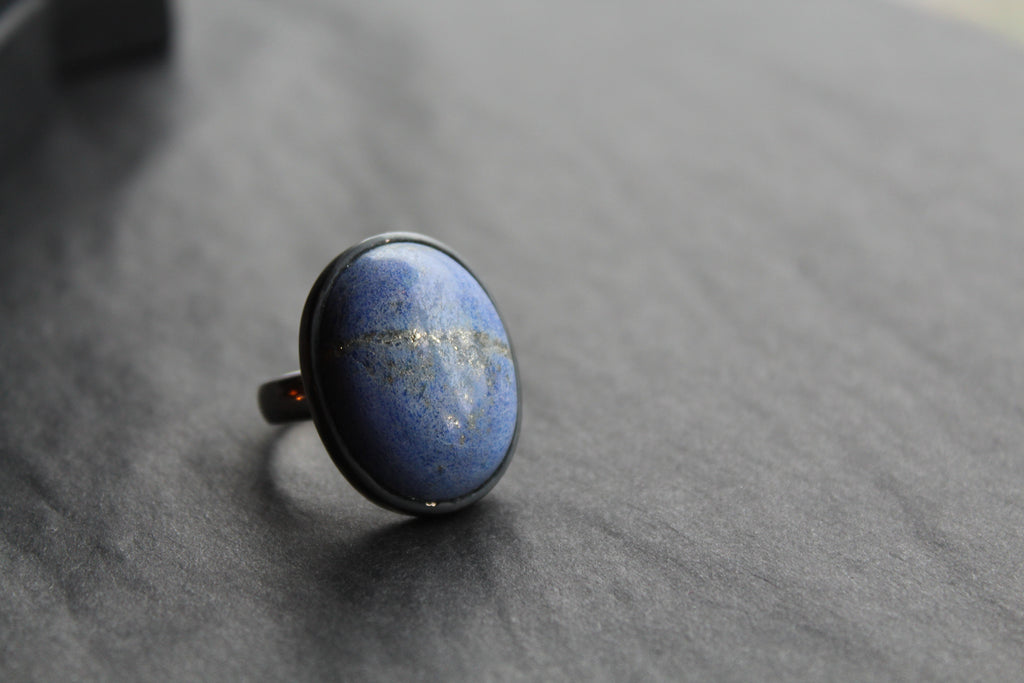 Large Oval Silver Lapis Ring