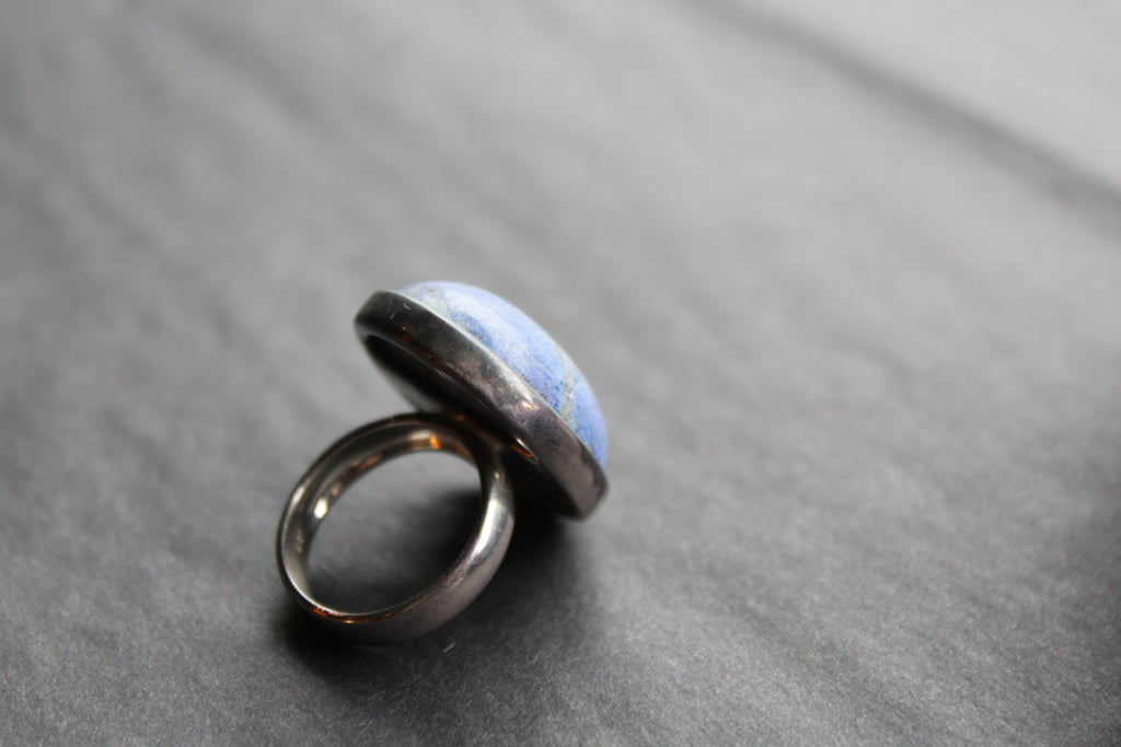 Large Oval Silver Lapis Ring