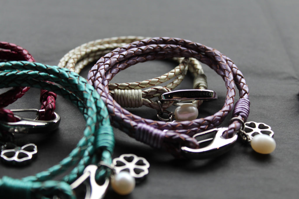 Leather Bracelet with Pearl & Flower Charms