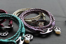 Load image into Gallery viewer, Leather Bracelet with Pearl &amp; Flower Charms
