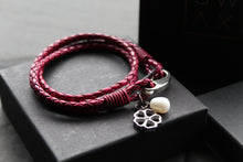 Load image into Gallery viewer, Leather Bracelet with Pearl &amp; Flower Charms
