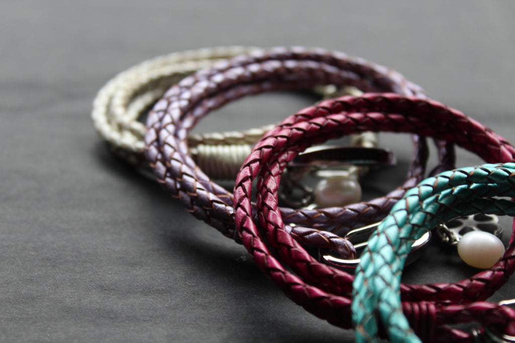 Leather Bracelet with Pearl & Flower Charms