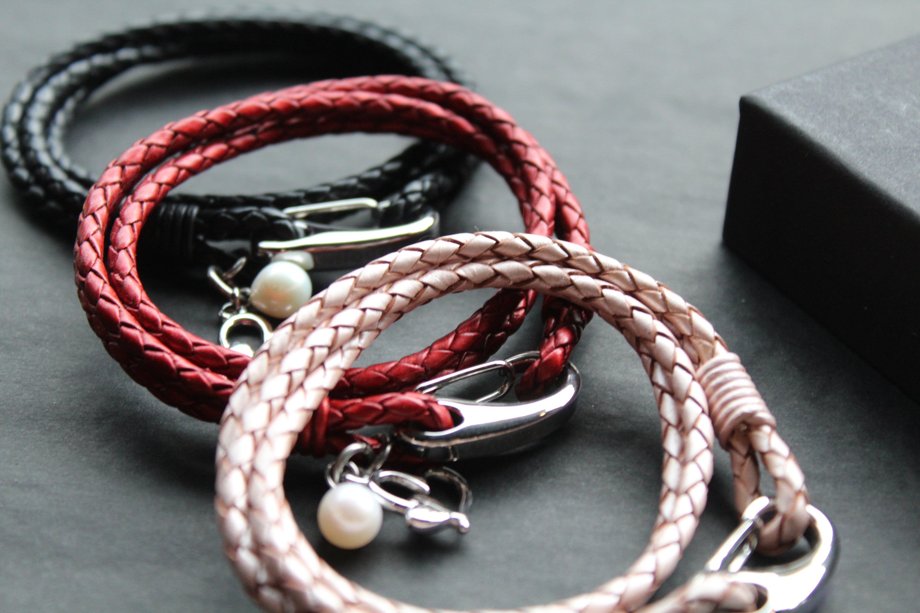 Leather Bracelet with Pearl & Heart Charms