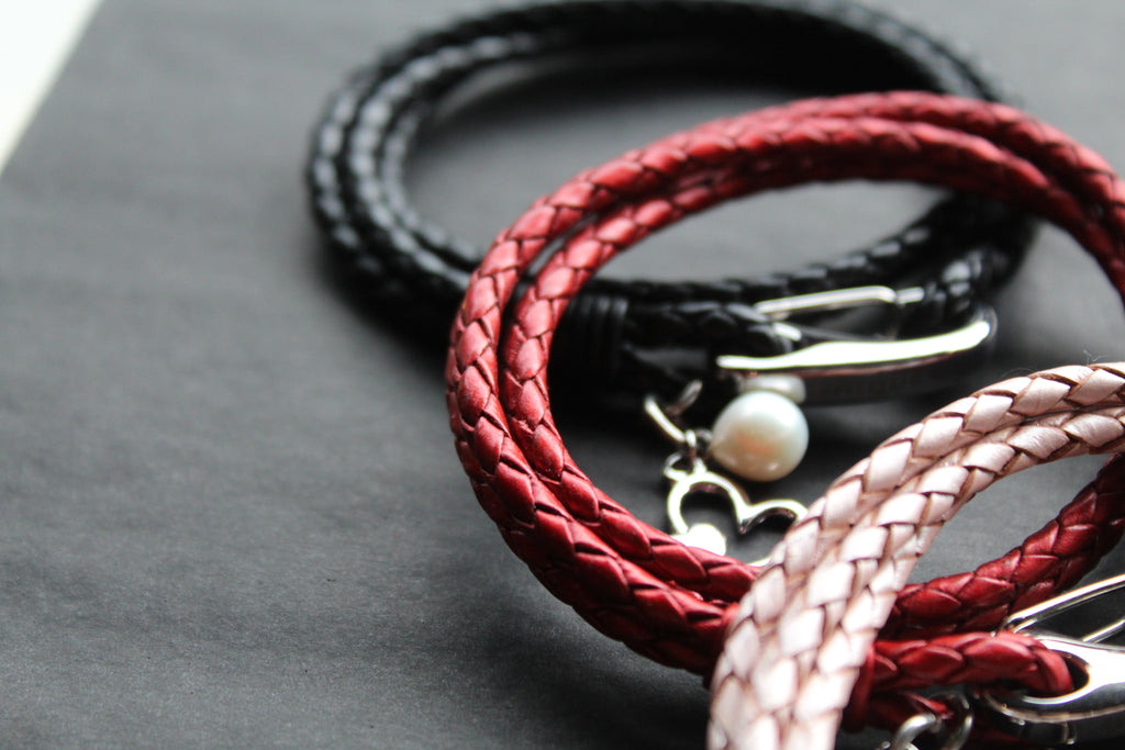 Leather Bracelet with Pearl & Heart Charms
