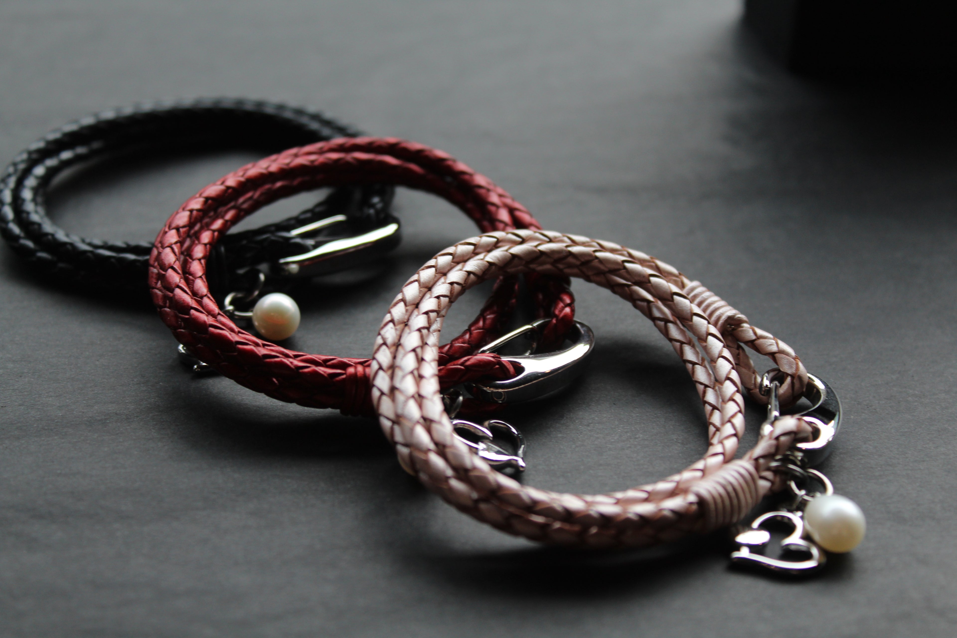 Leather Bracelet with Pearl & Heart Charms
