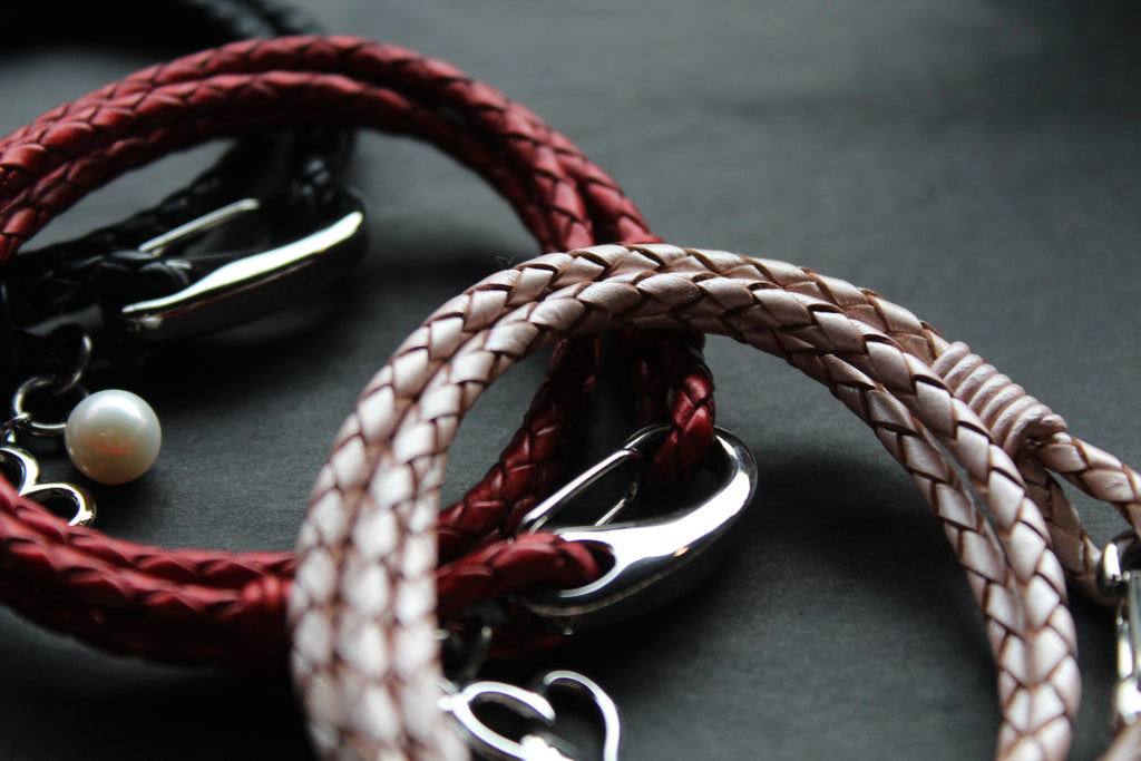 Leather Bracelet with Pearl & Heart Charms