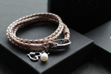 Load image into Gallery viewer, Leather Bracelet with Pearl &amp; Heart Charms
