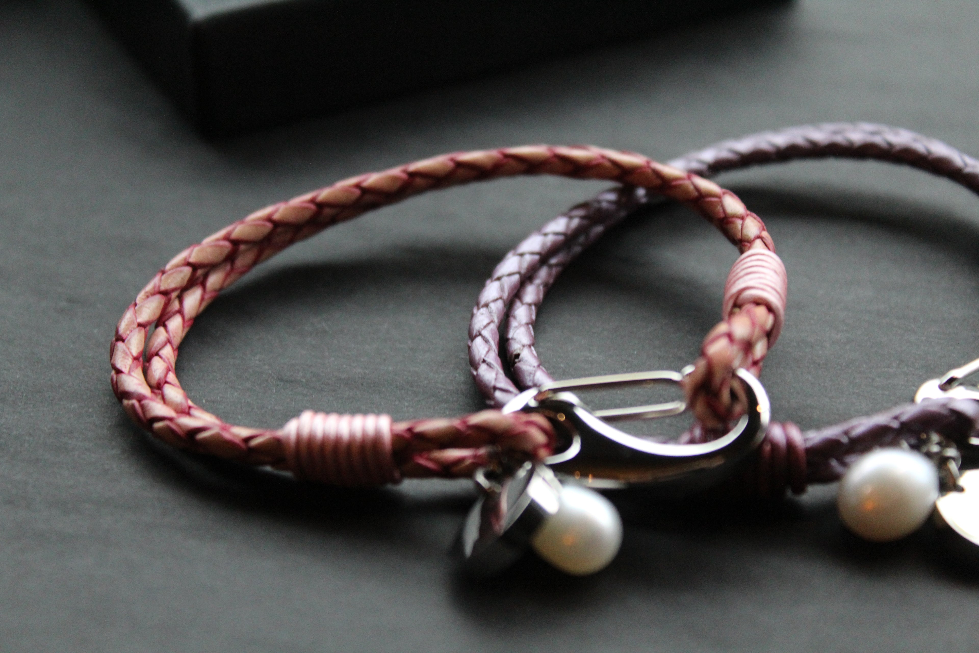 Leather Bracelet with Shrimp Clasp and Pearl Charm