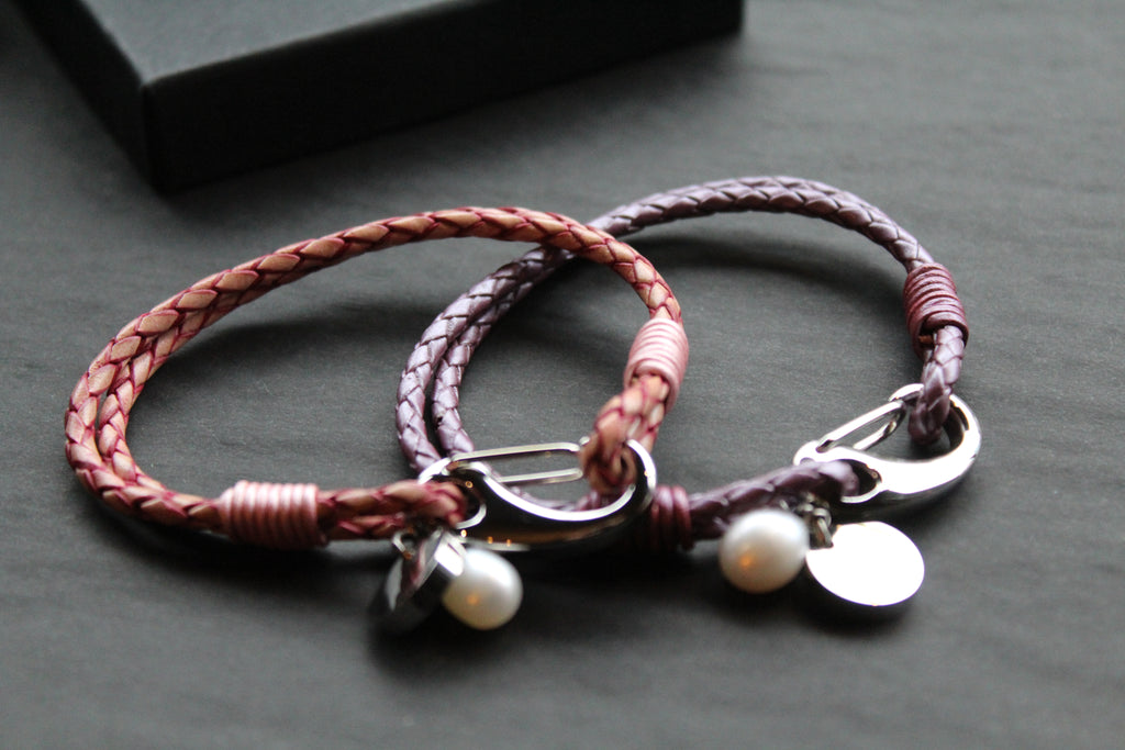 Leather Bracelet with Shrimp Clasp and Pearl Charm