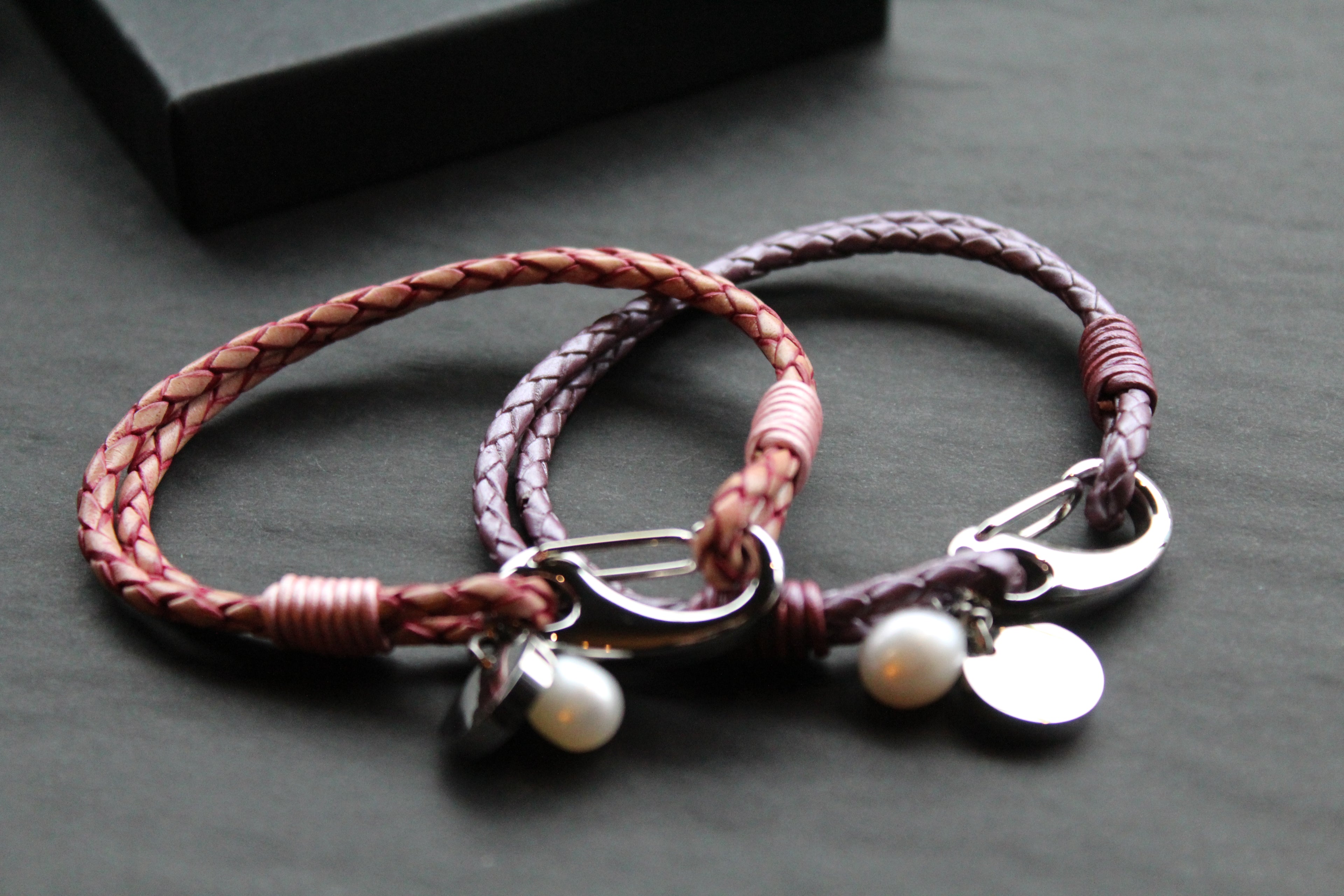 Leather Bracelet with Shrimp Clasp and Pearl Charm
