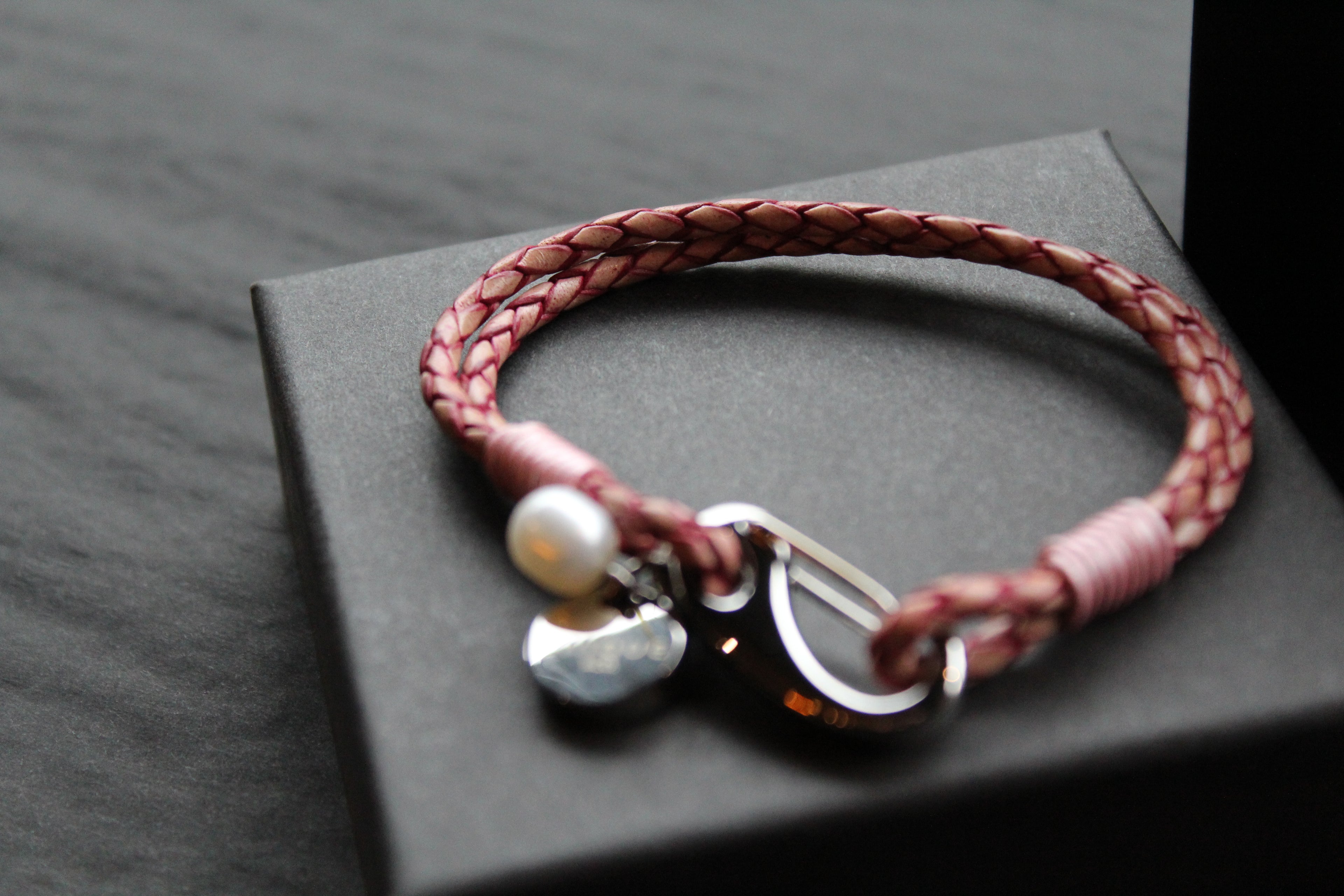 Leather Bracelet with Shrimp Clasp and Pearl Charm
