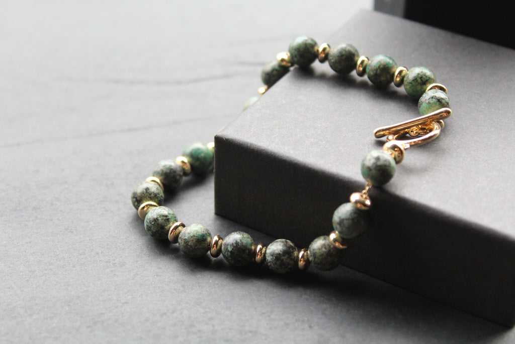 Men's Gold Tone African Turquoise Crystal Bracelet