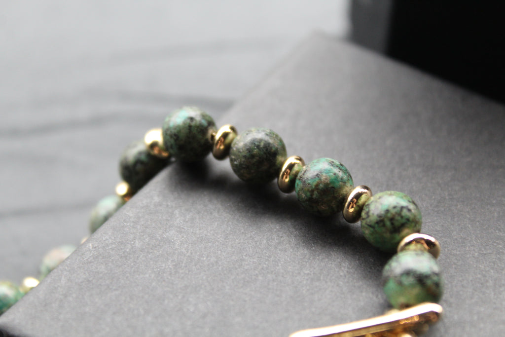 Men's Gold Tone African Turquoise Crystal Bracelet