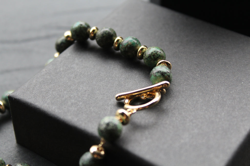 Men's Gold Tone African Turquoise Crystal Bracelet
