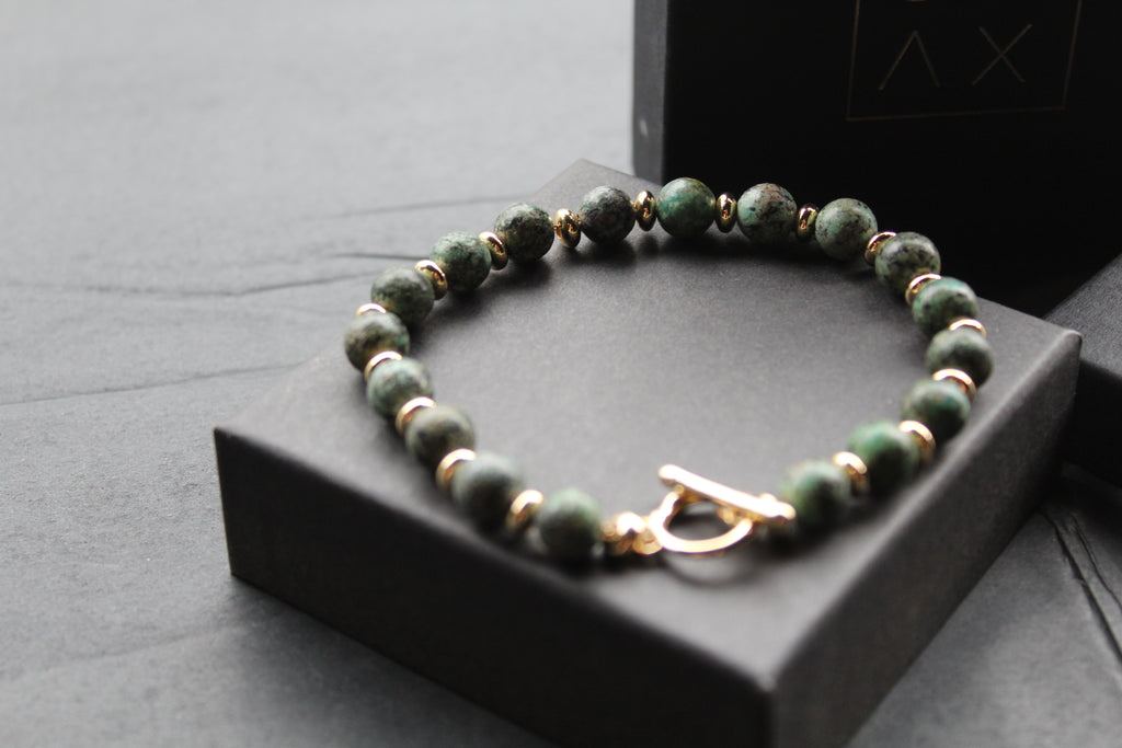 Men's Gold Tone African Turquoise Crystal Bracelet